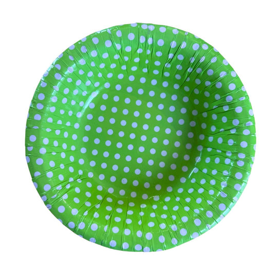 Green Polka Dot Paper Party Bowls - 16 Pack - PoundToys