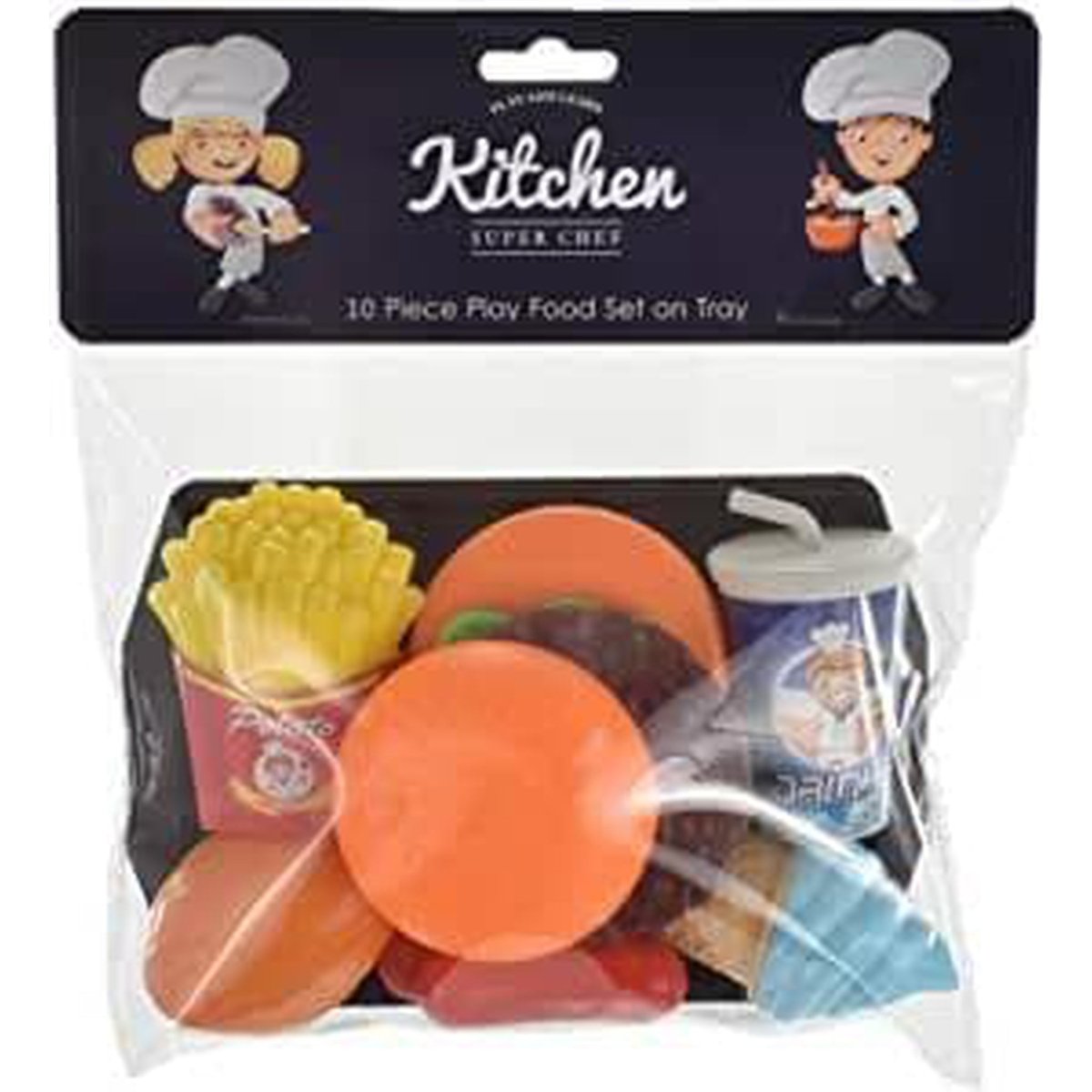 10 Piece Pretend Play Kitchen Toy Food Set with Tray