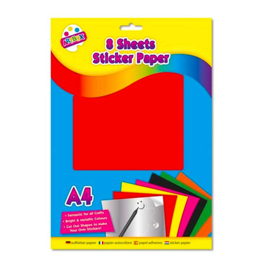 A4 Sticker Paper Sheets (8 Assorted Colours) - PoundToys