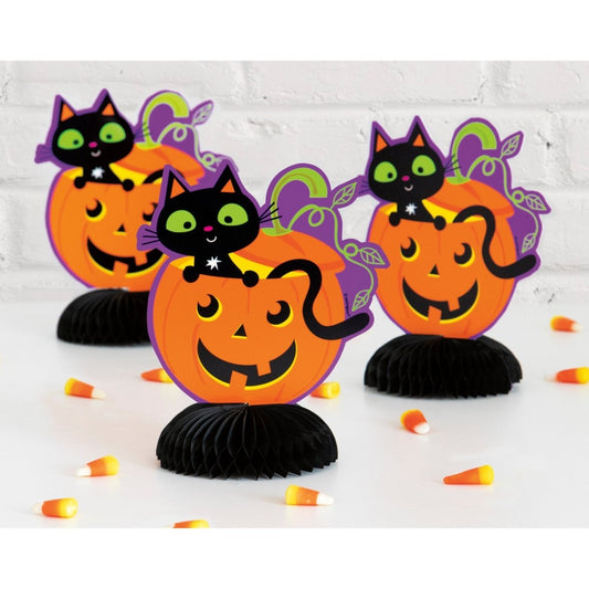 Cat & Pumpkin Mini Honeycomb Decorations 6" 3pc - PoundToys