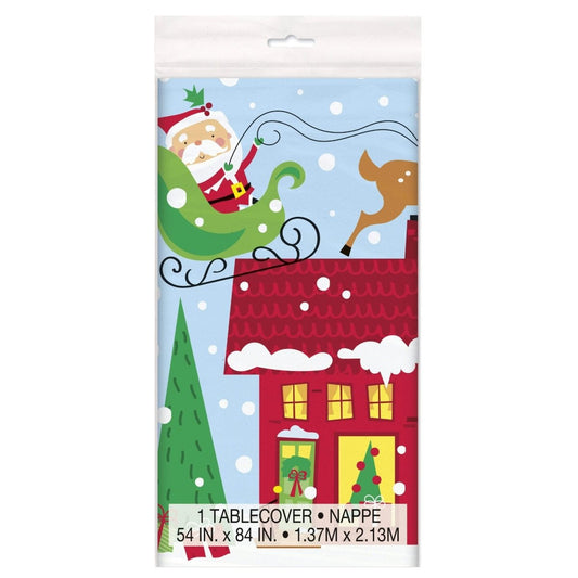 Colorful Santa Rectangular Plastic Table Cover 54" x 84" - PoundToys
