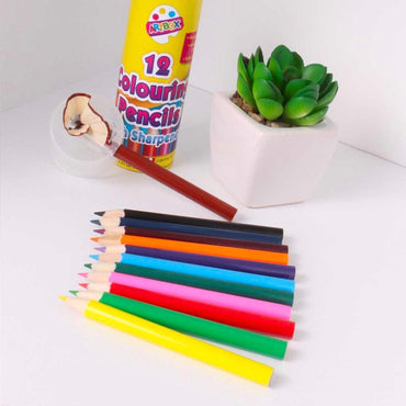 Mini Colouring Pencils Set With Sharpener (12 Assorted) - PoundToys