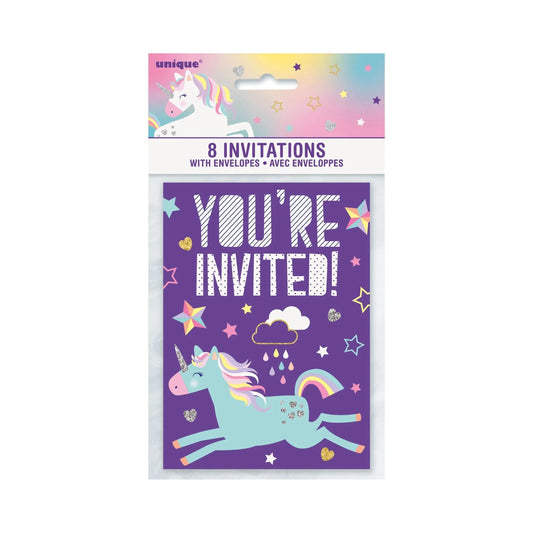 Unicorn Birthday Party Invitations 8pk - PoundToys