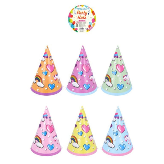 Unicorn Party Cone Hat 6pcs (16.5cm) - PoundToys
