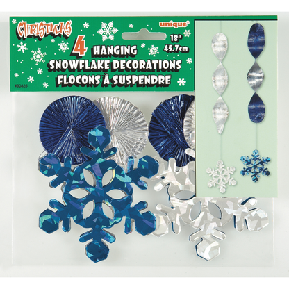 Christmas Snowflake Foil Hanging Decorations 18" 4pk