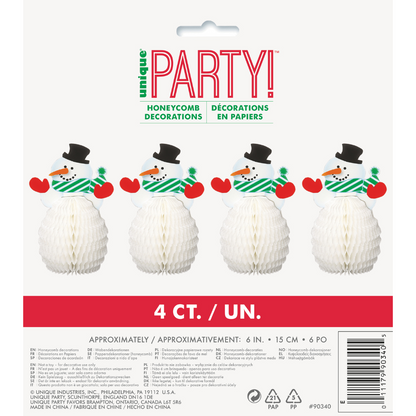 Christmas Snowman Honeycomb Decorations 4pk