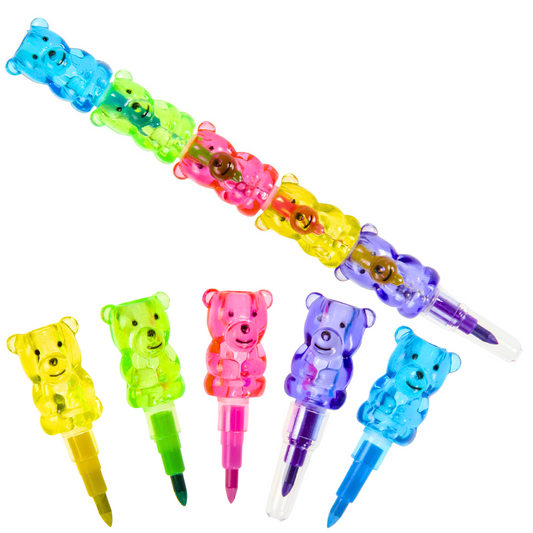 Teddy Bear Coloured Crayon Stacker Pack of 5