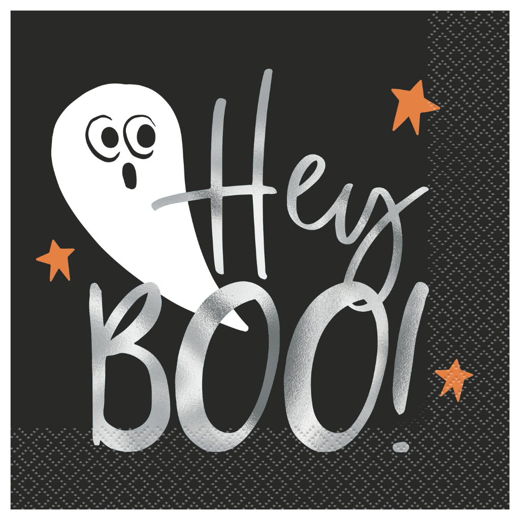 Bats & Boos Halloween "Hey Boo" Luncheon Napkins 16pc - Foil Stamping - PoundToys