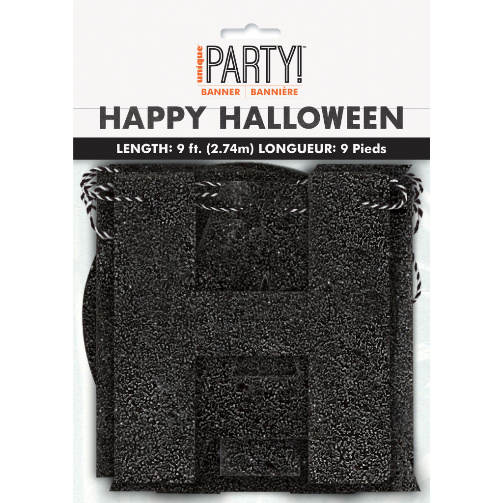 Black Glitter "Happy Halloween" Banner 9 ft - PoundToys