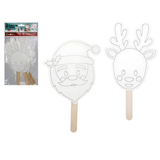 Colour In Your Own Christmas Masks On Sticks Pack of 6 - PoundToys