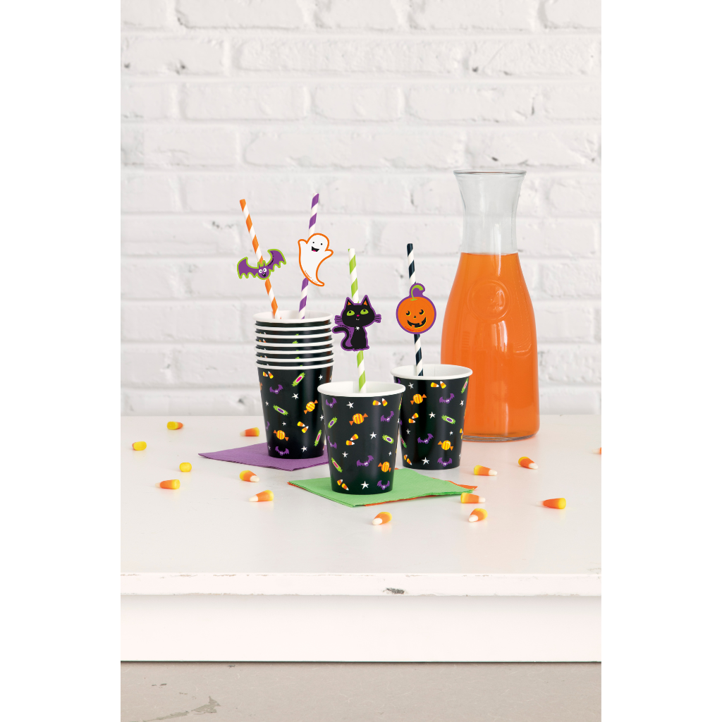 Halloween Decal Striped Paper Straws 8pc - PoundToys