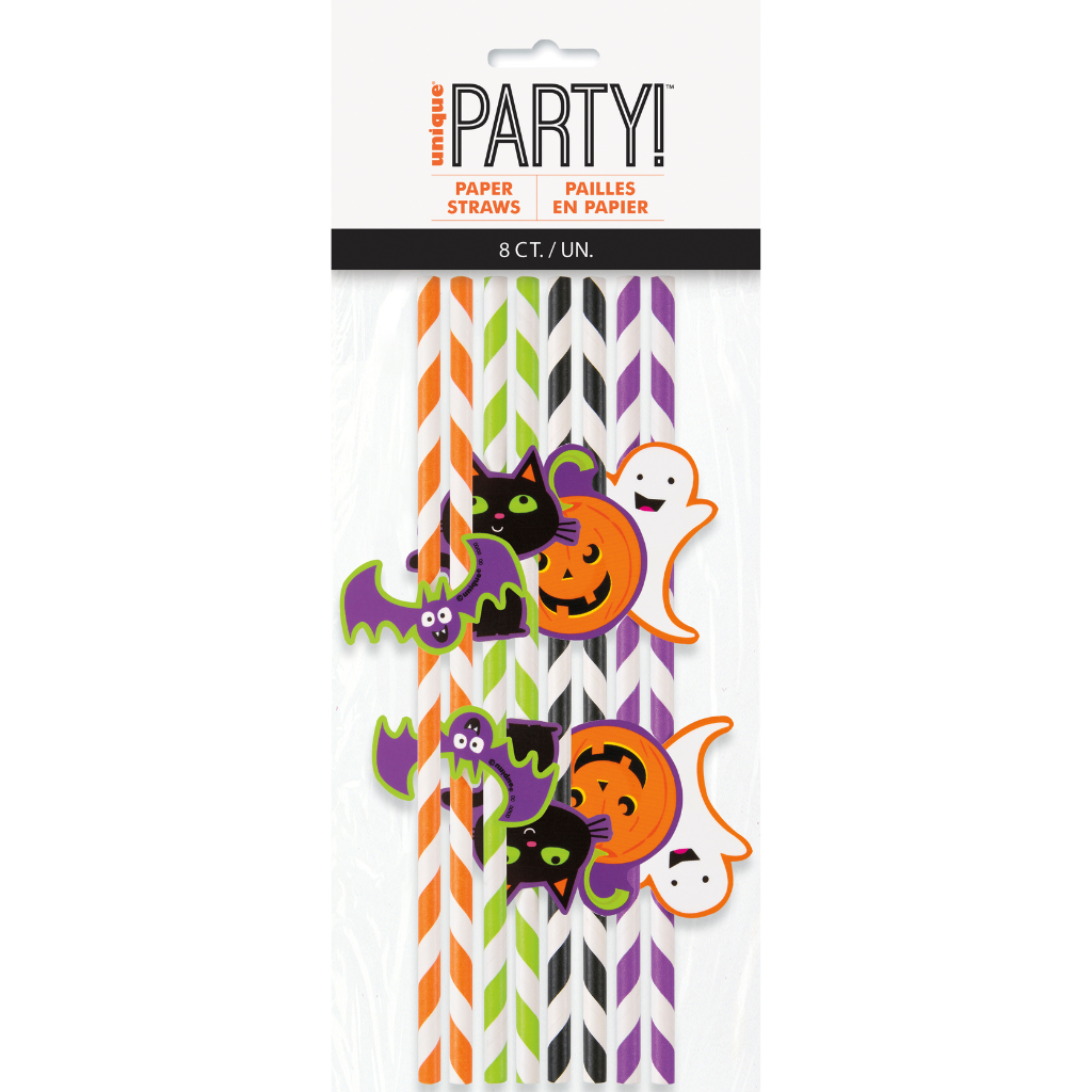 Halloween Decal Striped Paper Straws 8pc - PoundToys