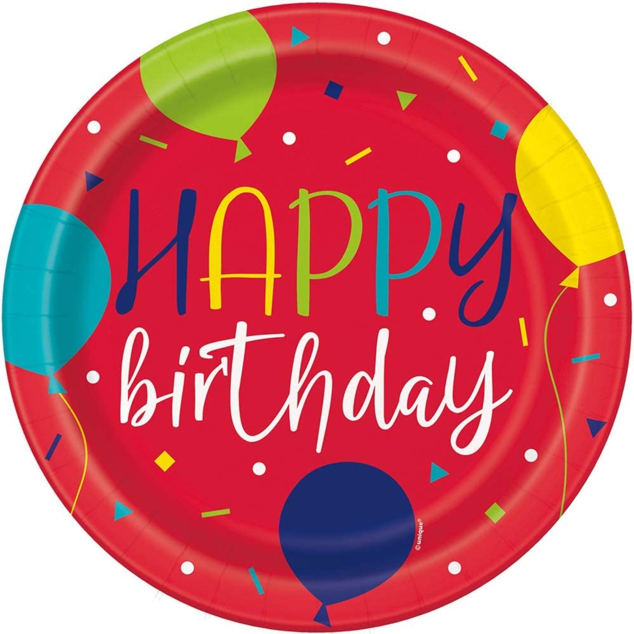 Happy Birthday Party Balloon Round Paper Plates 9" (8pk) - PoundToys