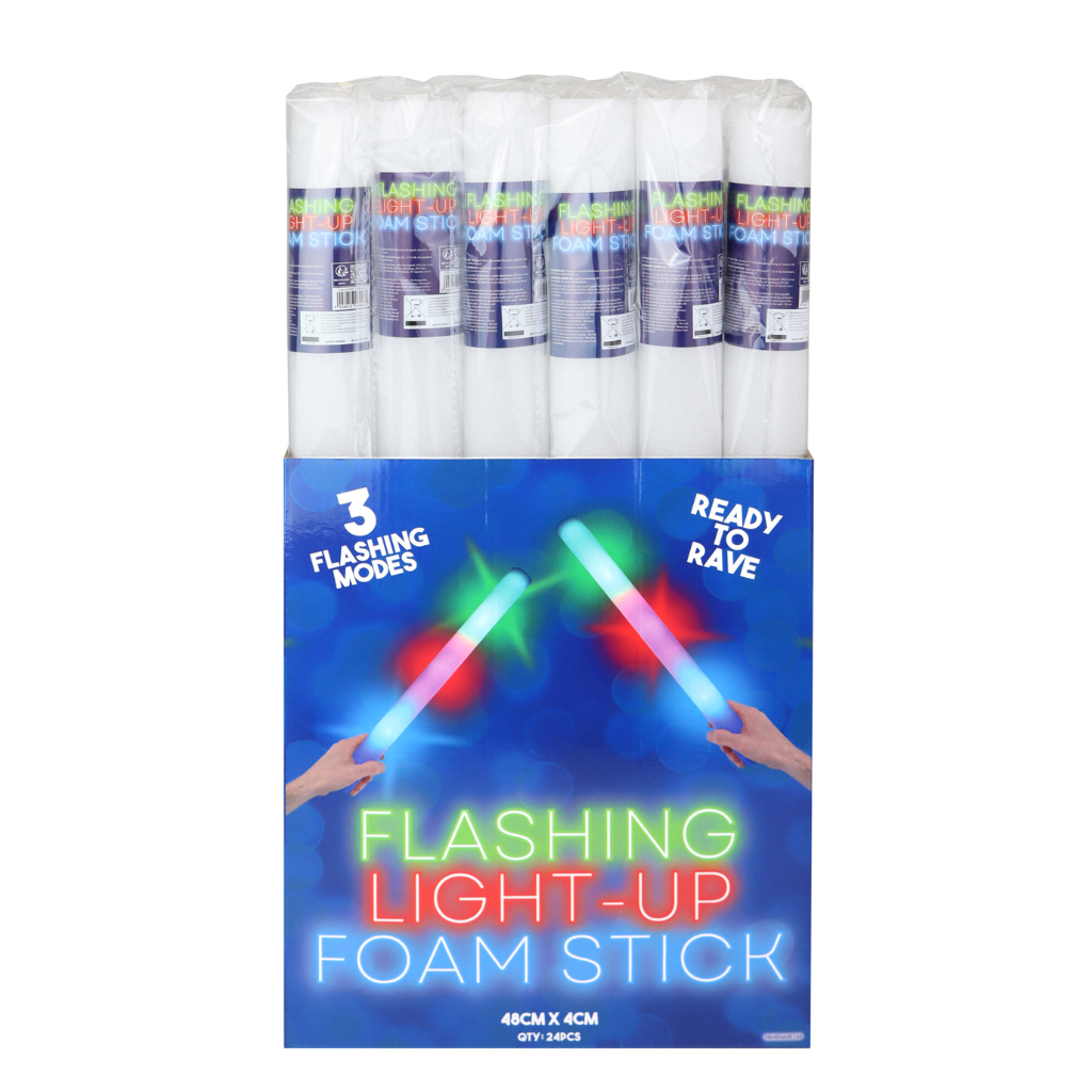 Multi Colour LED Foam Glow Sticks (48cm x 4cm) - PoundToys