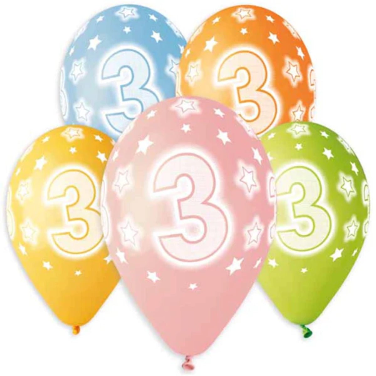 Pastel Number 3 Balloon With Stars - PoundToys