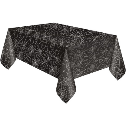 Spider Web Rectangular Plastic Halloween Table Cover 54" x 84" - PoundToys