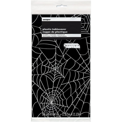 Spider Web Rectangular Plastic Halloween Table Cover 54" x 84" - PoundToys