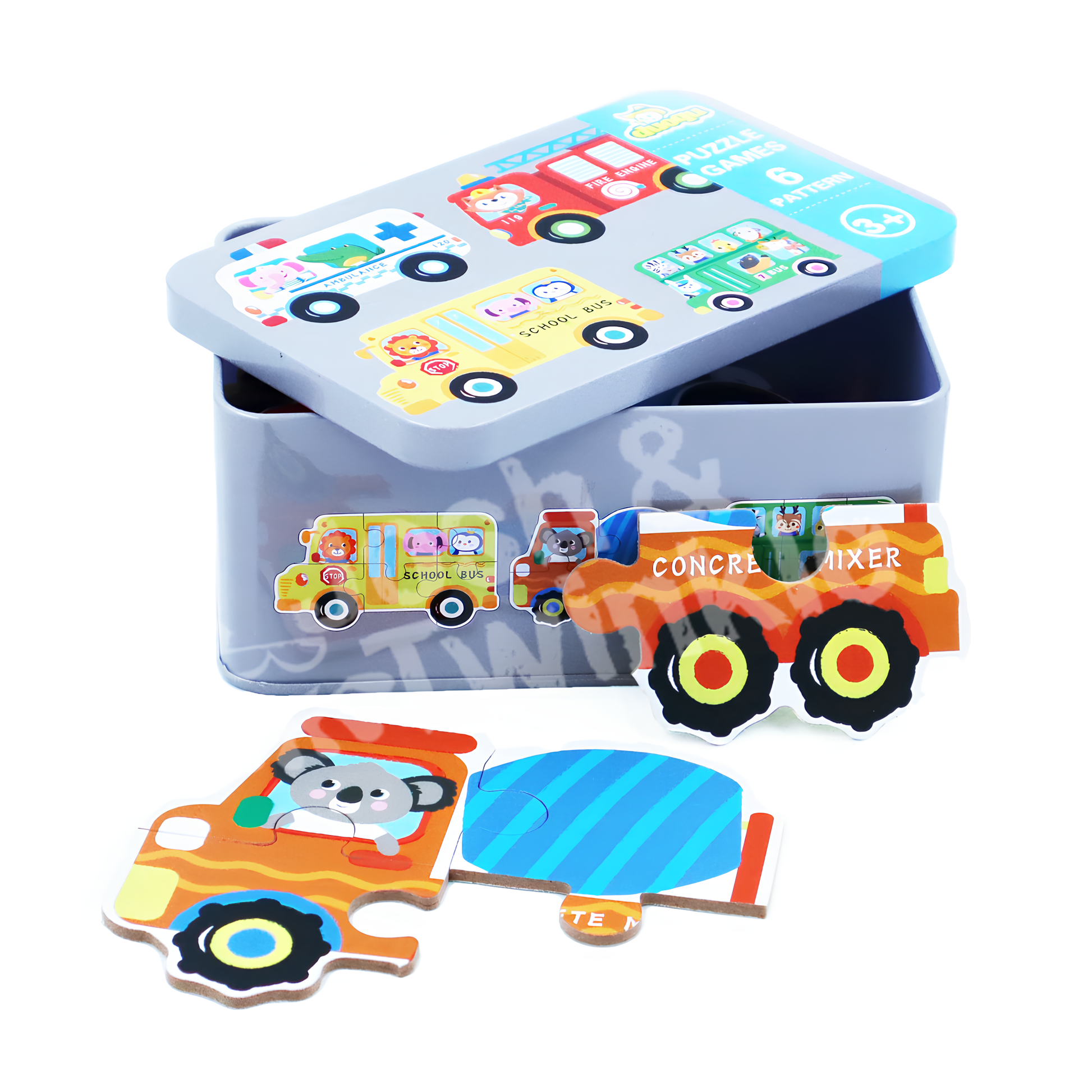 Vehicle Puzzle Tin 6-in-1 - PoundToys