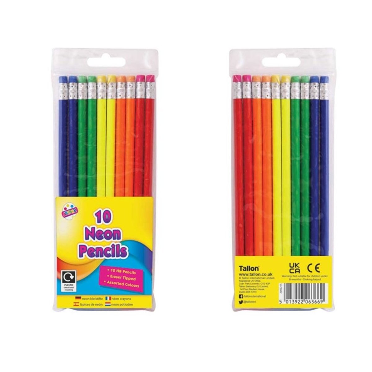 10 Neon Rubber Tip HB Pencils - PoundToys