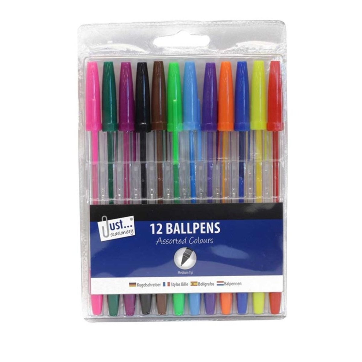 12 Multicoloured Ballpoint Pens - PoundToys