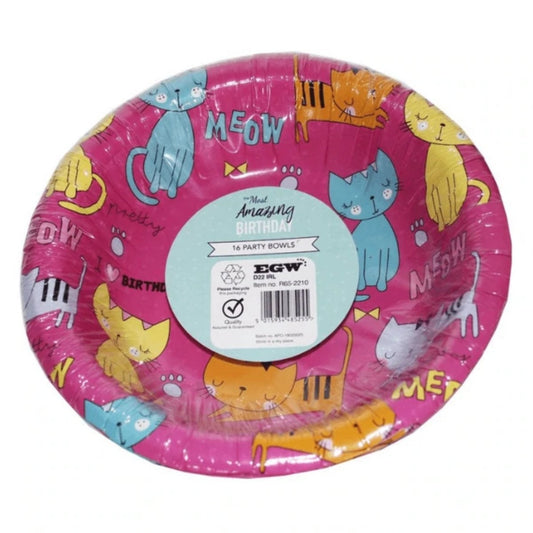 16 Pack 7" Party Paper Bowls - Kitty - PoundToys