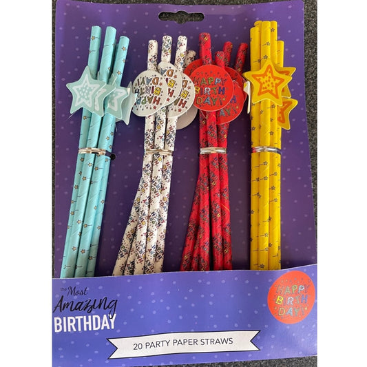 20 Birthday Paper Straws - PoundToys