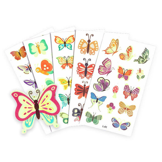 5 x Pack Glow In The Dark Butterfly Tattoo Sheets - PoundToys