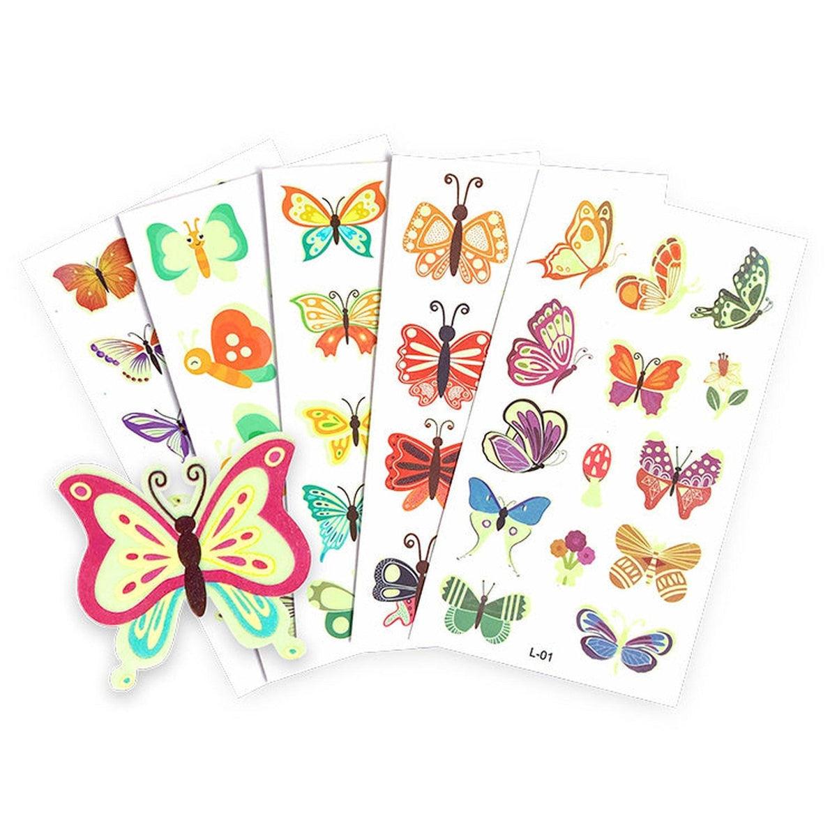 5 x Pack Glow In The Dark Butterfly Tattoo Sheets - PoundToys