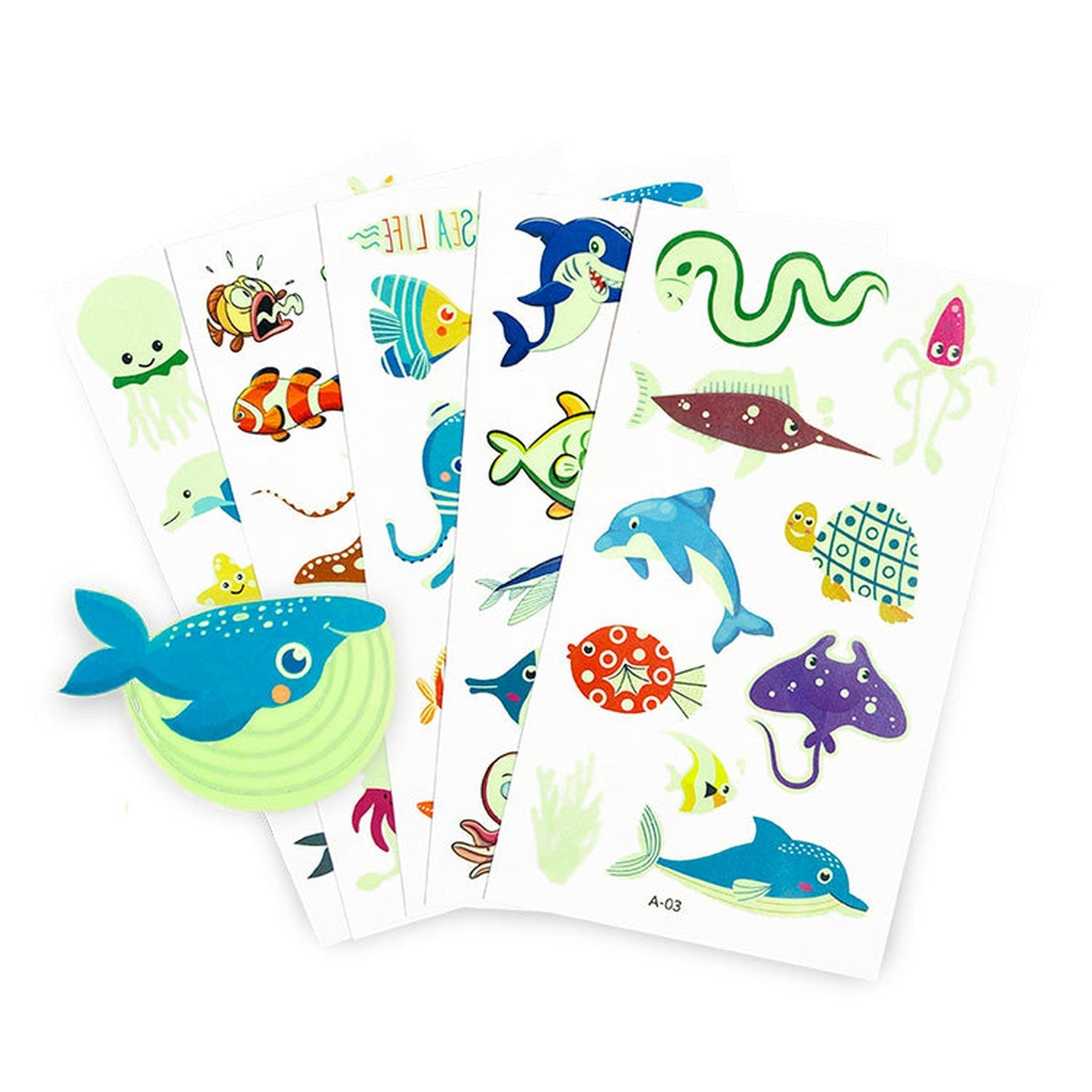 5 x Pack Glow In The Dark Sea Life Tattoos - PoundToys