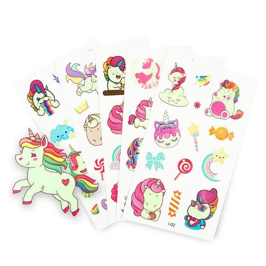 5 x Packs Glow In The Dark Unicorn Tattoo Sheets - PoundToys