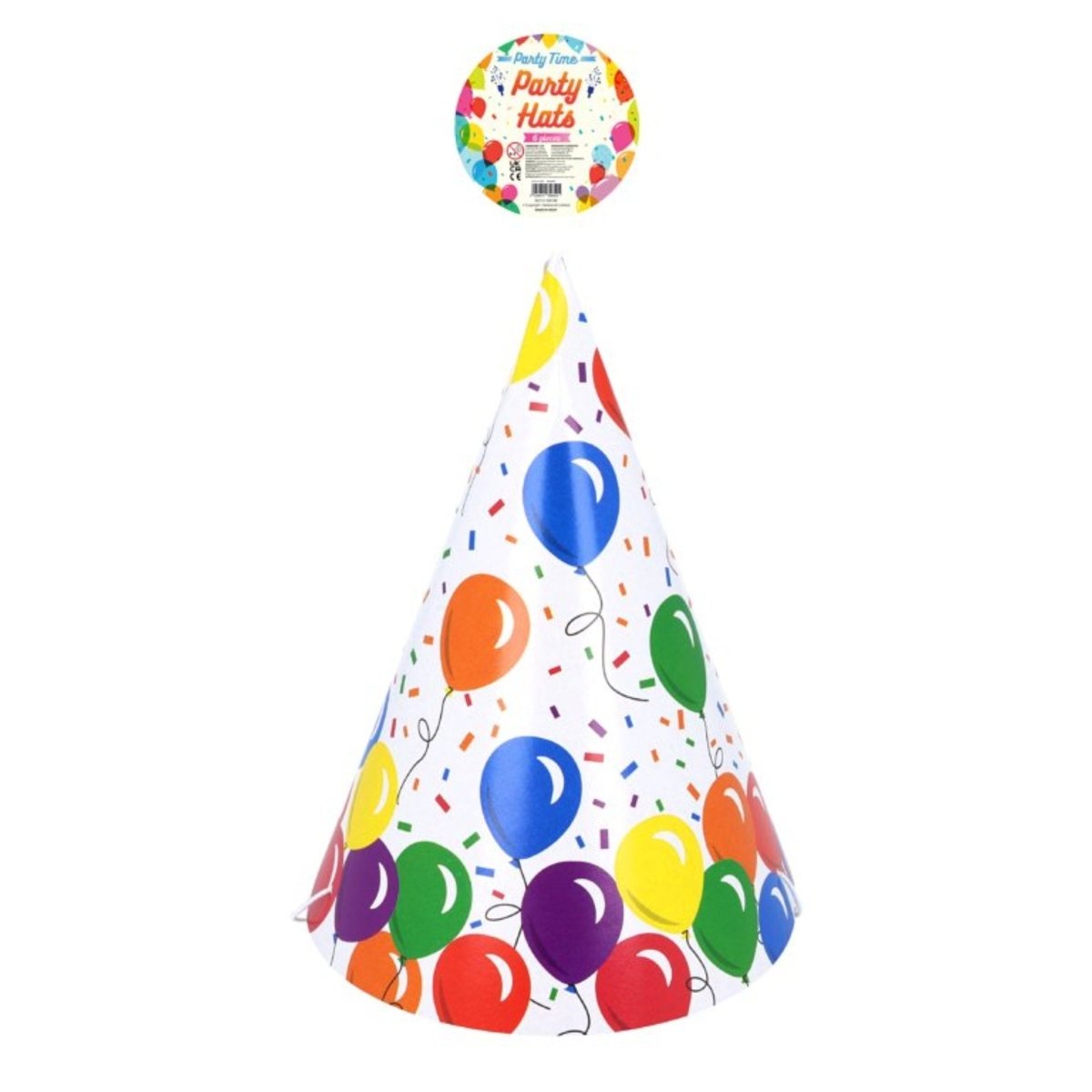 Balloon Party Cone Hat 6pcs (16.5cm) - PoundToys