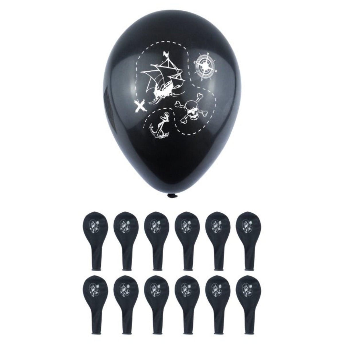 Black Pirate Balloons with Printed Detail (23cm) - PoundToys