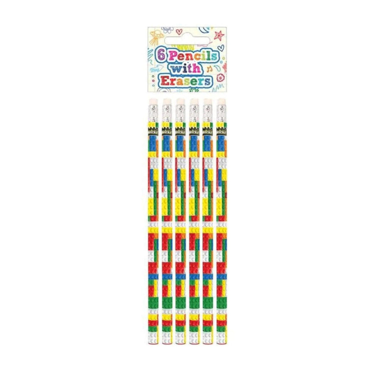 Brickz Pencils with Erasers (6 pieces) - PoundToys