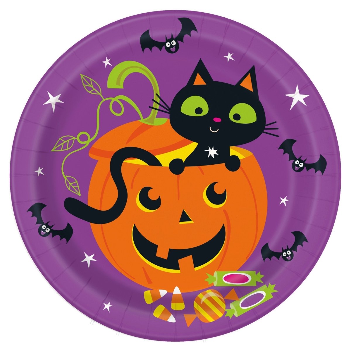 Cat & Pumpkin Round 9" Dinner Plates 8pc - Kids Party Craft