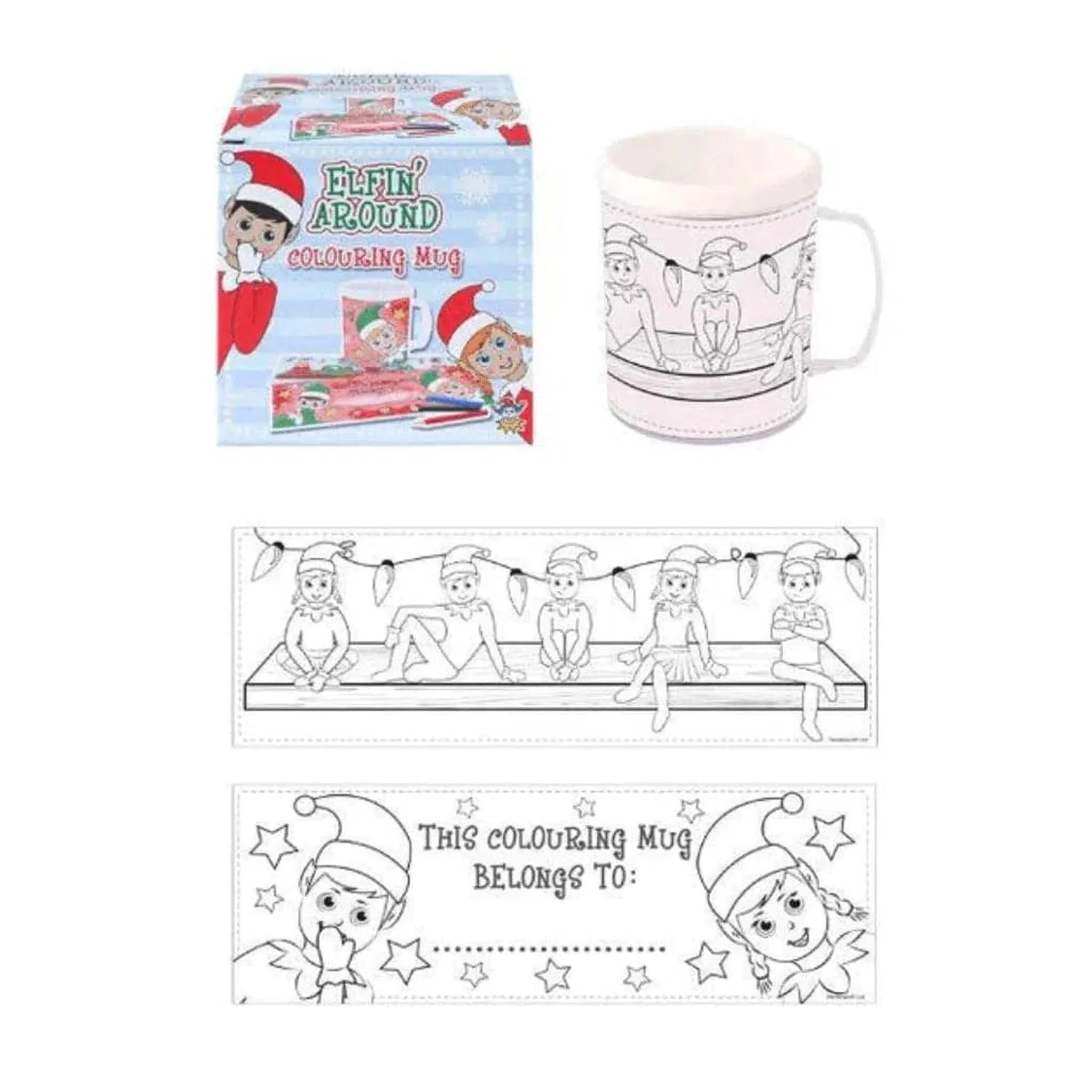 Christmas Elfin Around Colouring Mug with 2 Assorted Designs - PoundToys