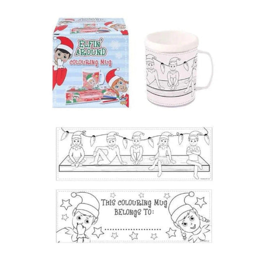 Christmas Elfin Around Colouring Mug with 2 Assorted Designs - PoundToys