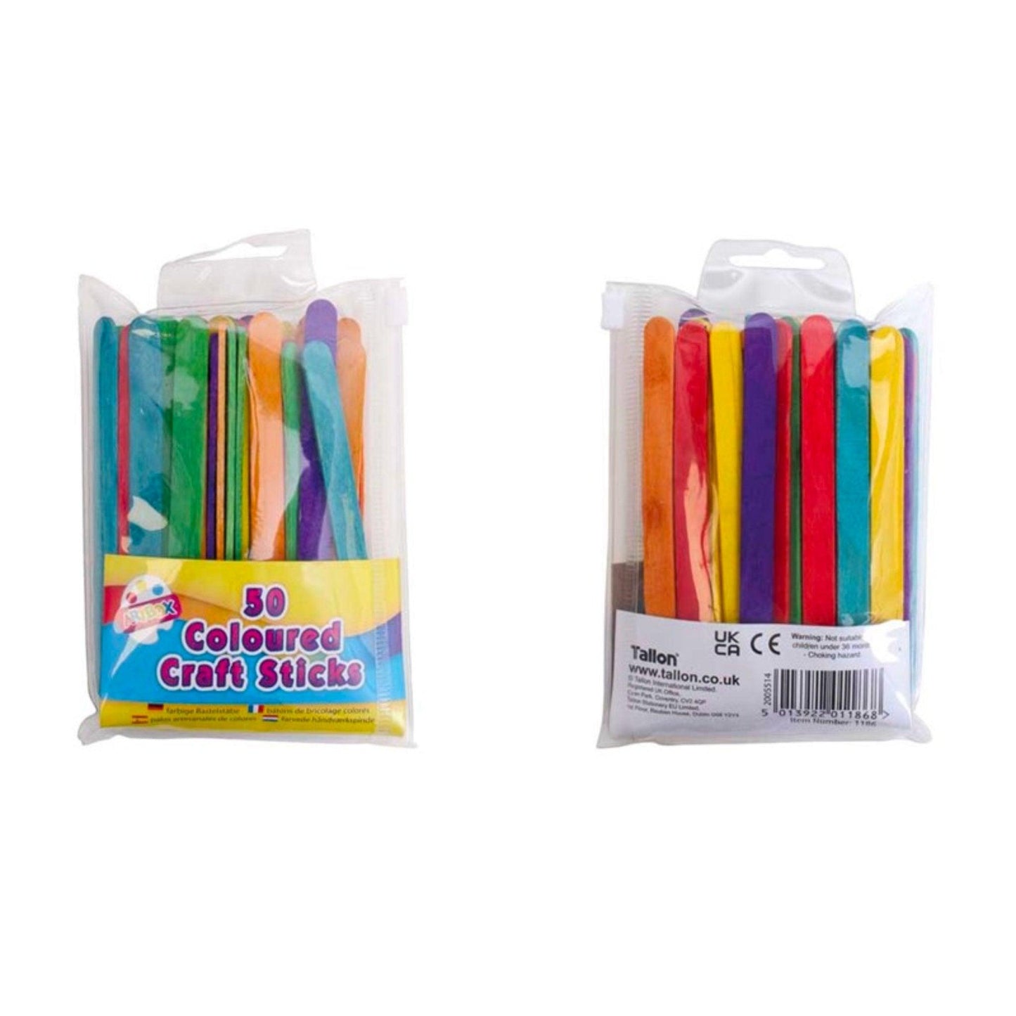 Coloured Craft Sticks (50 Pieces) - PoundToys