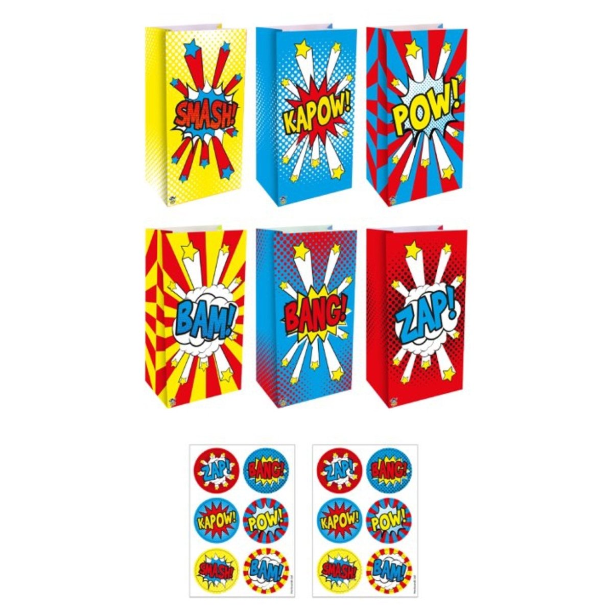 Comic Impact Paper Party Bags with Stickers (12 pack) - PoundToys