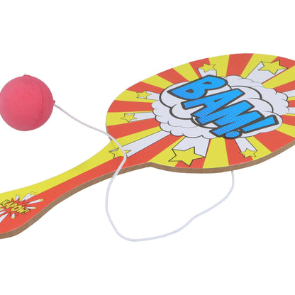 Comic Impact Wooden Paddle Bat and Ball Game (22cm) - PoundToys