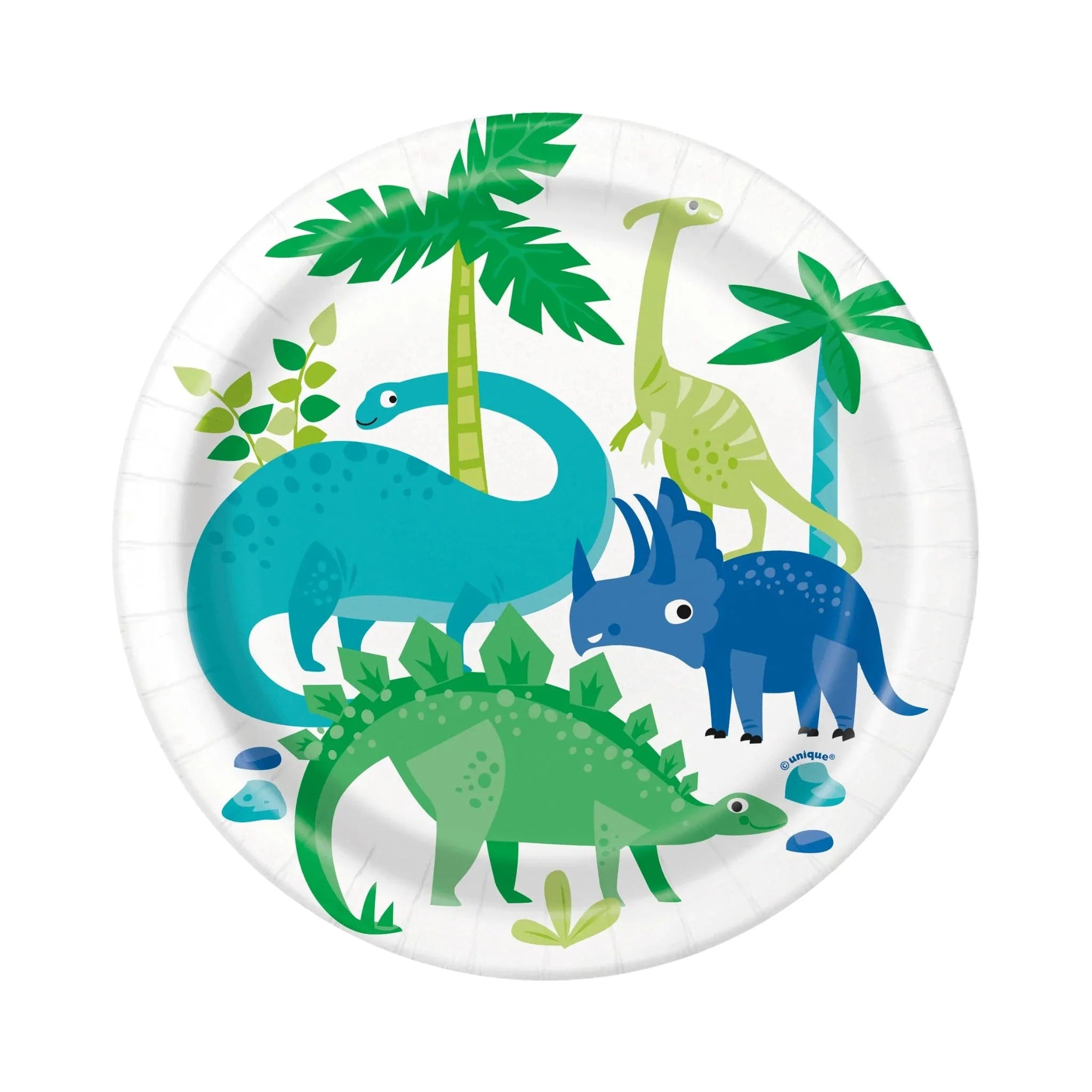 Dinosaur Blue & Green 7" Dessert Plates 8pk - PoundToys