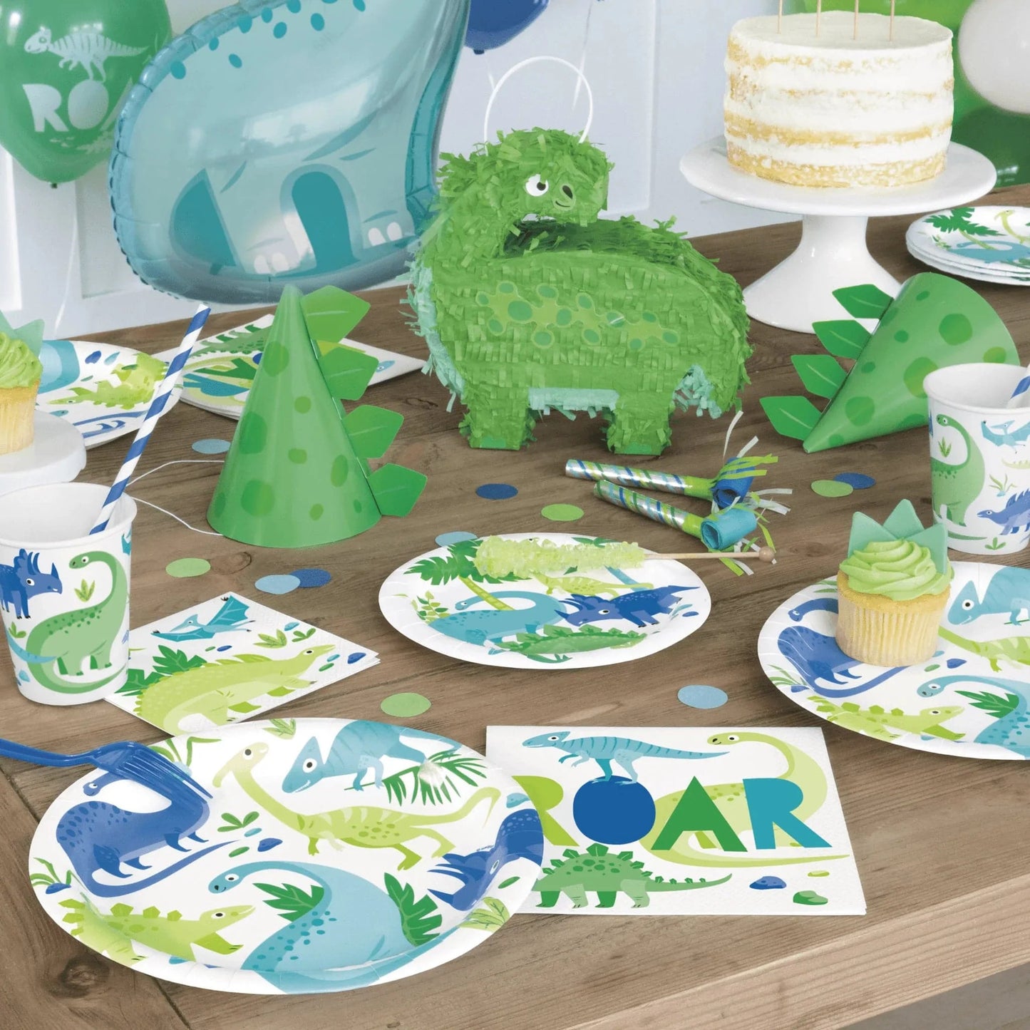 Dinosaur Blue & Green 7" Dessert Plates 8pk - PoundToys