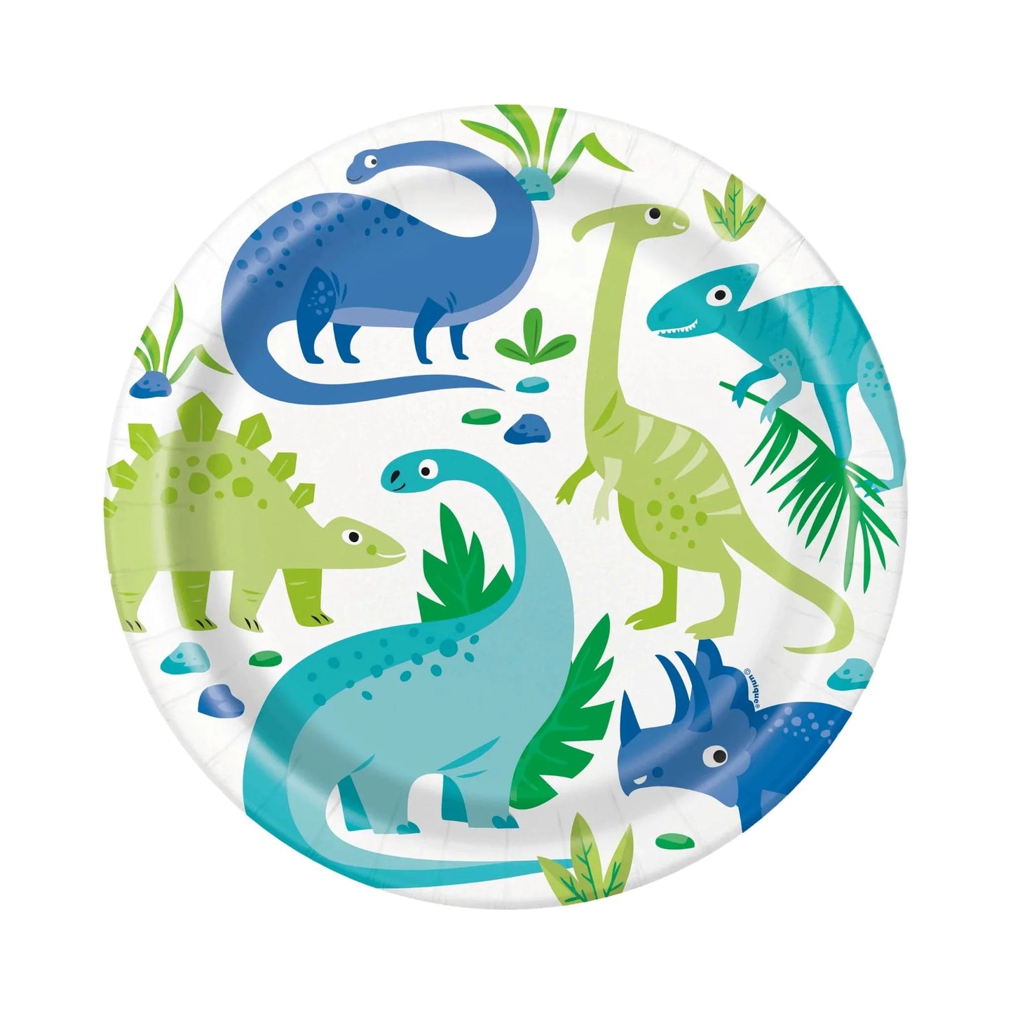 Dinosaur Blue & Green 9" Dinner Plates 8pk - PoundToys