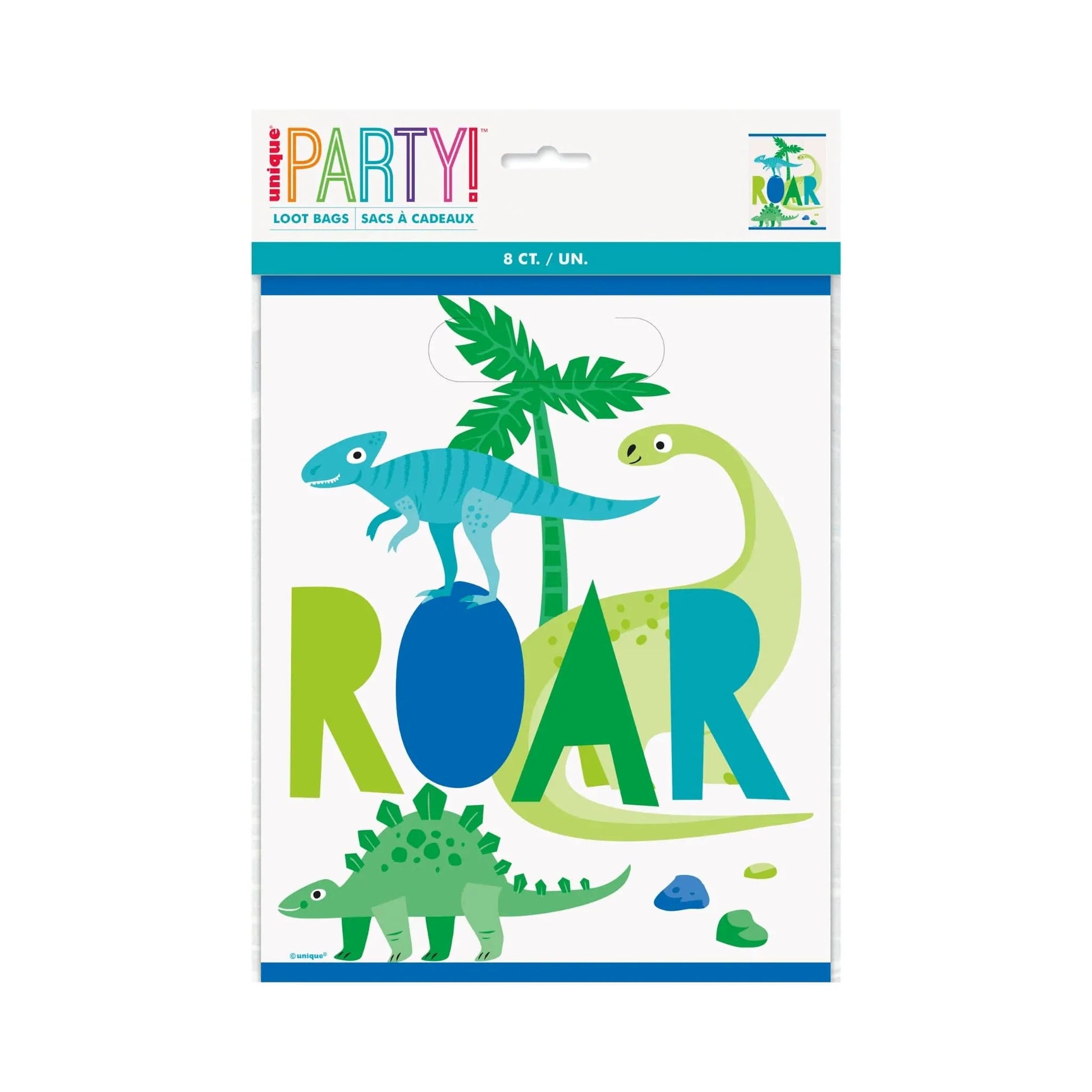 Dinosaur Blue & Green Party Loot Bags 8pk - PoundToys