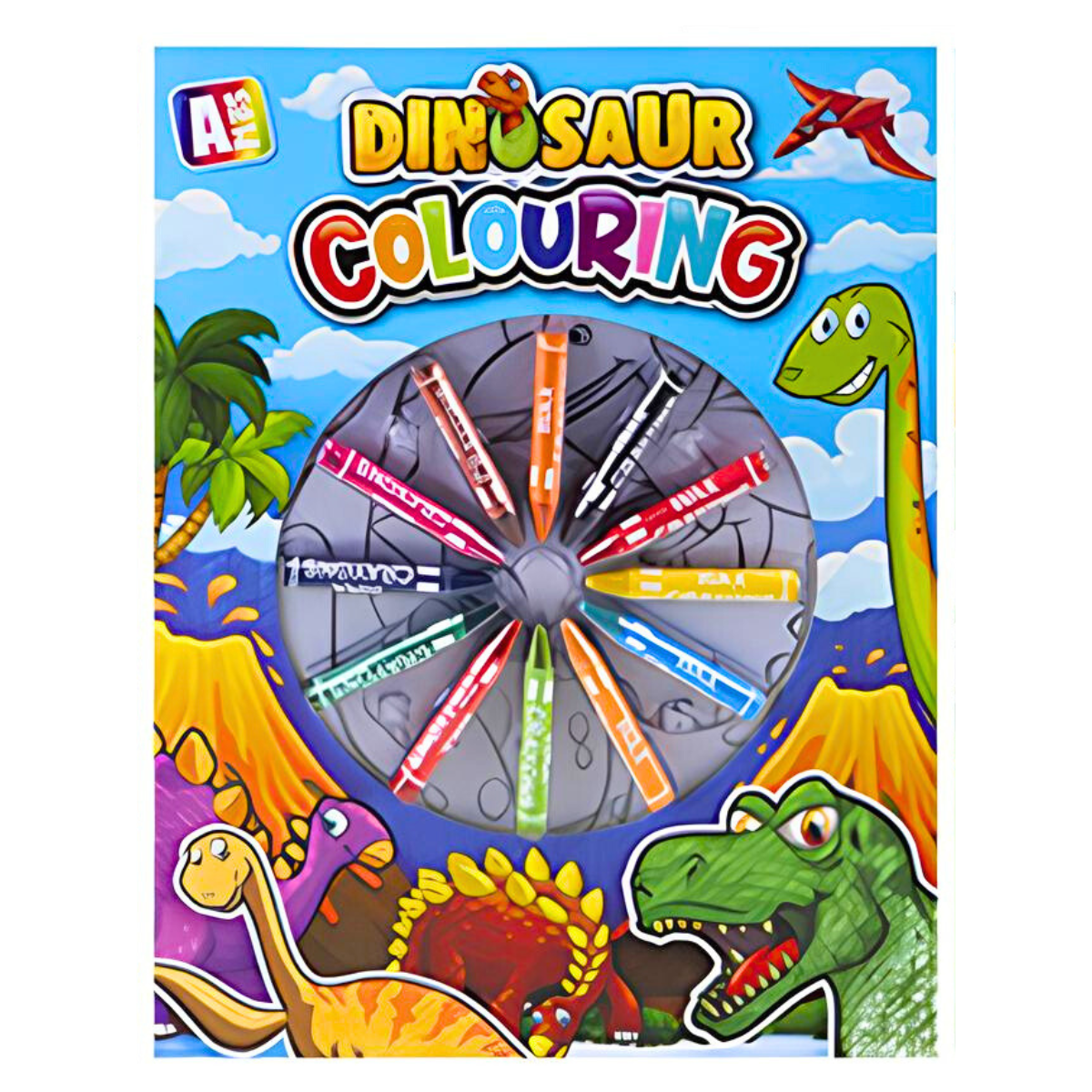 Dinosaur Colouring Book With 12 Wax Crayons - PoundToys