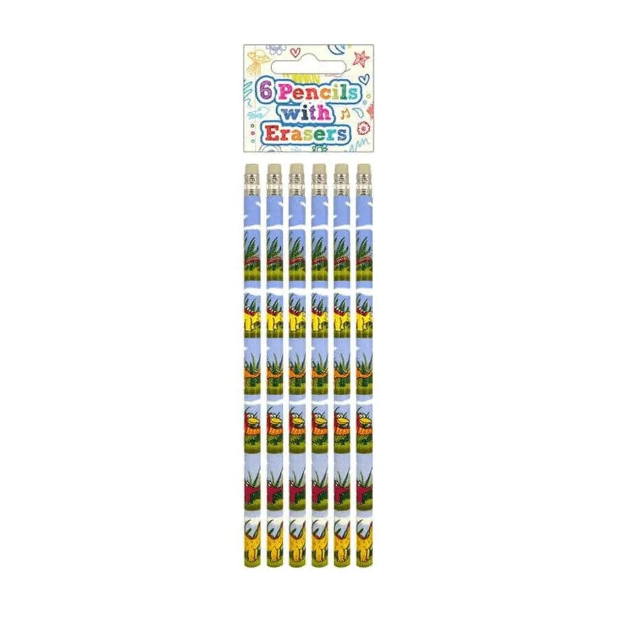 Dinosaur Pencils with Erasers (6 pieces) - PoundToys