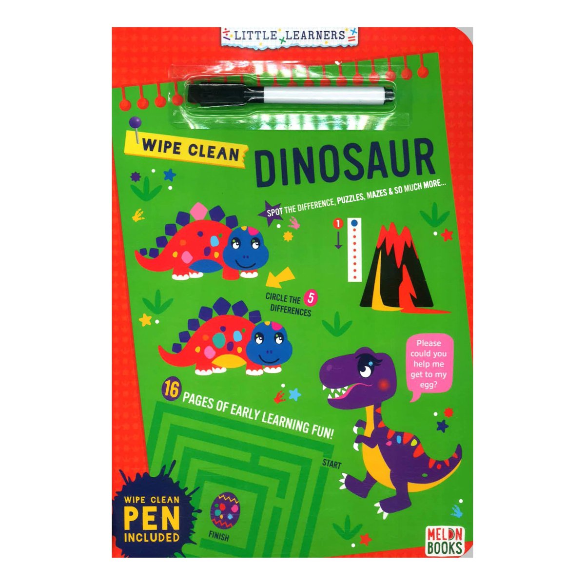 Dinosaur Wipe Clean With Pen Book - PoundToys