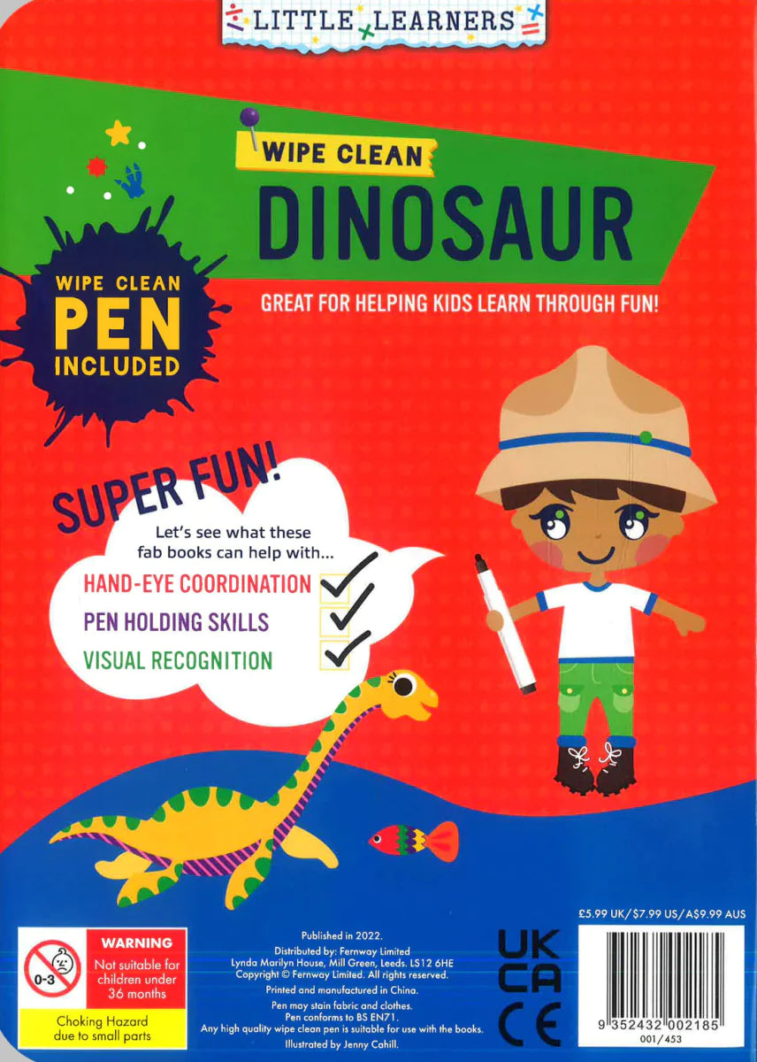 Dinosaur Wipe Clean With Pen Book - PoundToys