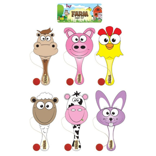 Farm Animal Wooden Paddle Bat and Ball - PoundToys