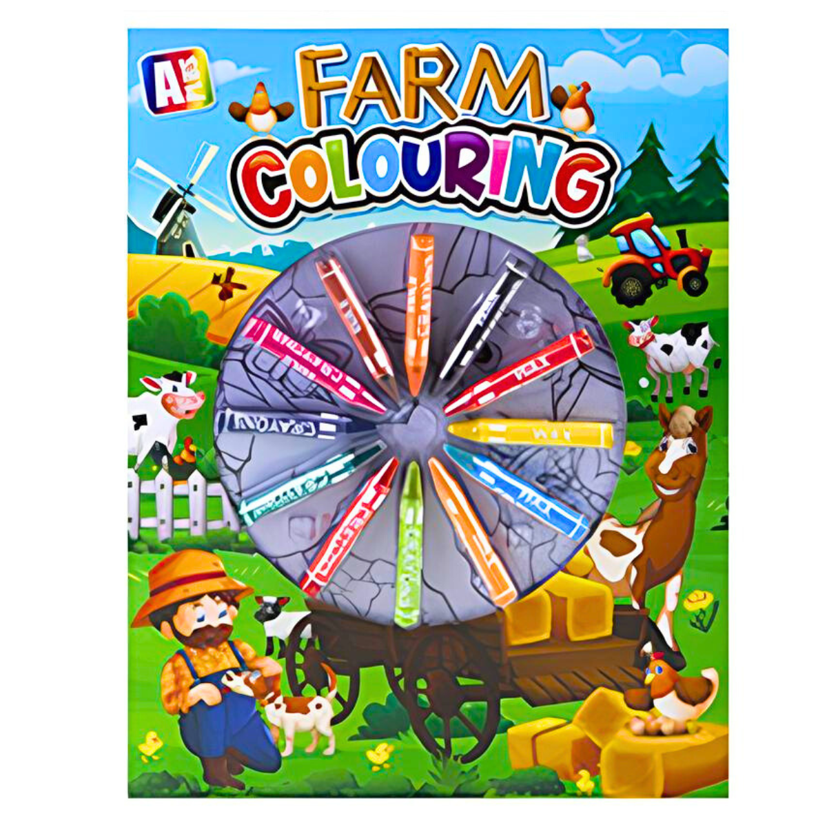 Farm Colouring Book With 12 Wax Crayons - PoundToys