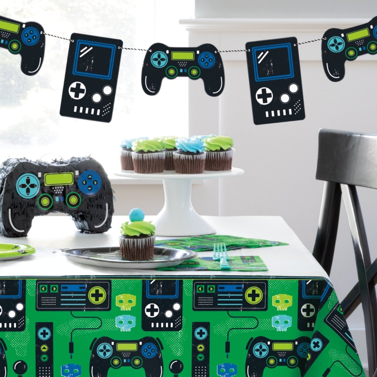 Gamer Birthday Diecut Controllers Garland 7ft - PoundToys